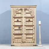 Antique Indian Hand Carved Solid Hard Wood Old Door Wardrobe Cabinet 97X45X150 CM Bleach